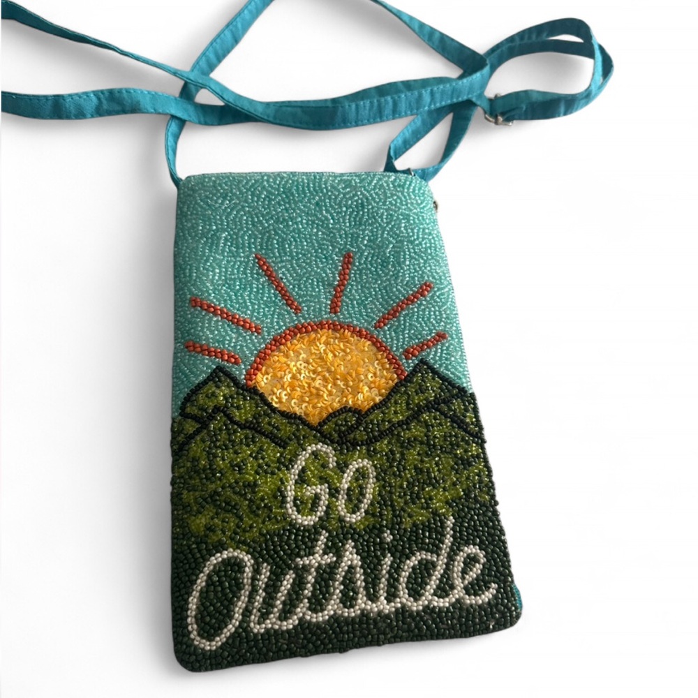 Beaded Crossbody Bag with Sun and Mountain Design